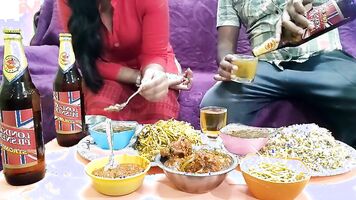 The mistress made special food for the sahib and while eating food, she kissed the cunt. Hindi with