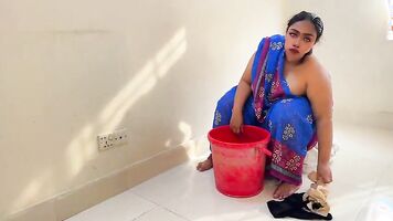 While The Indian Stepmom Washes Bra & Panties, She Took Off Stepson's Pants, Then Asked Him To Fuck Her