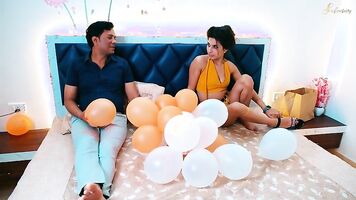 A horny beautiful lady fucked hard by a delivery boy on her birthday
